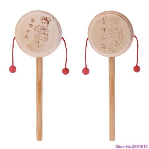 Hochet À Tambour En Bois Pour Bébé, Jouet Musical, Dessin Animé Traditionnel Chinois