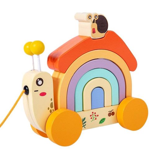 Remorque À Escargots En Bois Pour Bébés, Jouets De Bande Dessinée, Cadeaux Pour Enfants, Tracteur D'Escargot Arc-En-Ciel