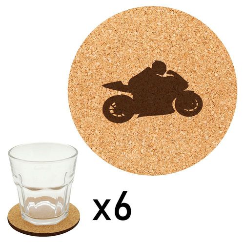 Lot De 6 Dessous De Verre En Liège Gravés Moto