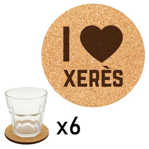 Lot De 6 Dessous De Verre En Liège Gravés I Love Xerès