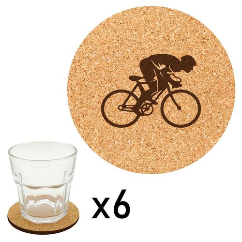 Lot De 6 Dessous De Verre En Liège Gravés Vélo