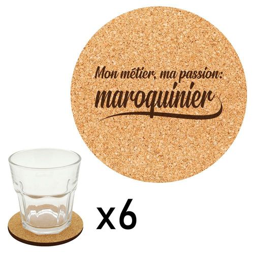 Lot De 6 Dessous De Verre En Liège Gravés Métier Passion Maroquinier