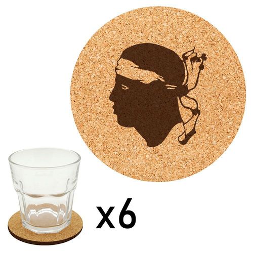 Lot De 6 Dessous De Verre En Liège Gravés Corse