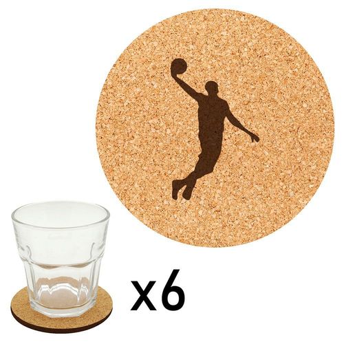 Lot De 6 Dessous De Verre En Liège Gravés Basketball