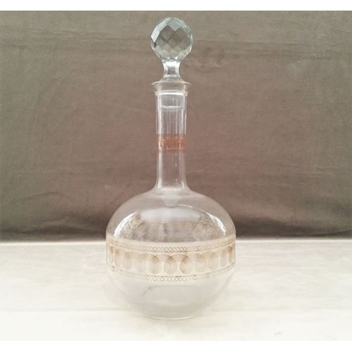 Bouteille Boule Flacon Ancien Verre Cristal Gravé Art Nouveau 1900 Vin Eau Déco