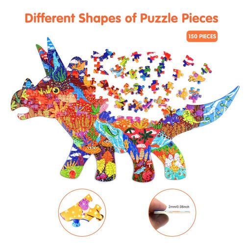 Puzzle Triceratops Coloré En Forme De Dinosaure, Jouets Éducatifs Pour Garçons Et Filles, Cadeaux De Noël, 150 Pièces