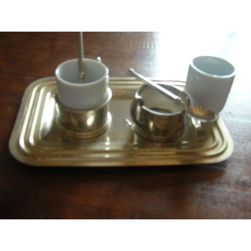 Service A Café Duo -  Tasses En Porcelaine, Porte-Tasse, Cuillères Et Plateau En Métal Argenté