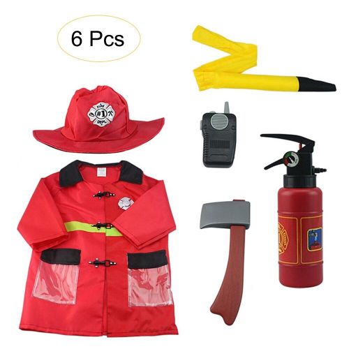 Costume De Jeu De Rôle De Pompier 6 Pièces, Déguisement, Jouets Pour Enfants, Chapeau De Feu, Vêtements, Pistolets À Eau, Outils De Lutte Contre L'Incendie, Ensemble De Jouets De Pompier