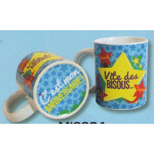 Mug Comics Sérigraphié Vite Un Bisou C'est Mon  Anniversaire