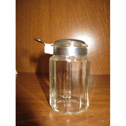 Sucrier Verre Et Métal Argenté À Base Octogonale