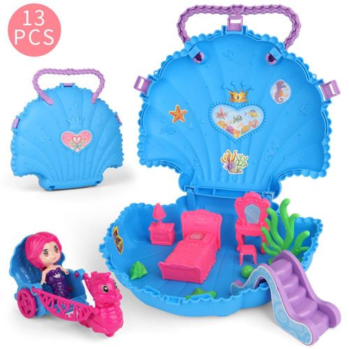 Sacoche Portable Pour Filles, Ensemble De Jeu, Jouets, Maison De Rangement, Puzzle, Simulation, Cadeau De Noël, 13 Pièces