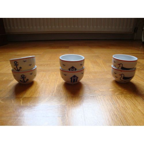 Lot De 6 Coquetiers Porcelaine Yves Rocher Thème "La Mer"