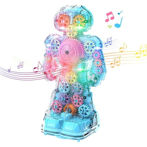 Jouet Robot Électrique À Engrenages Transparents, Alimenté Par Batterie, Avec Musique Dynamique Et Lumière Fraîche, Jouet De Marche Mécanique
