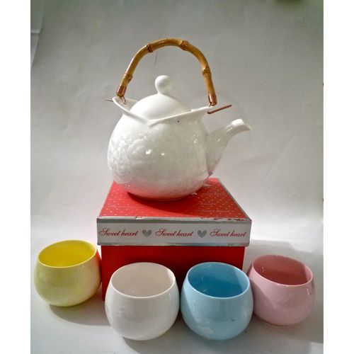 Théière Sweet Heart Porcelaine Avec  4 Tasses