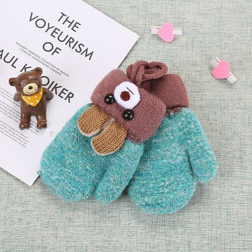 Gants Mignons Ours De Dessin Animé Pour Bébé, Mitaines D'Hiver En Laine Tricotée Pour Nourrissons, Épaisses Et Chaudes, Gants À Corde Complète Pour Garçons Et Filles De 0 À 3 Ans