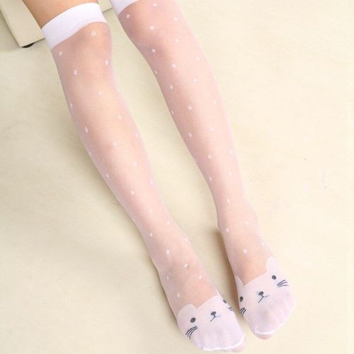 Chaussettes Montantes Pour Filles, Chaussettes D'École Ultra-Fines, Imprimées De Papillon, Chat, Blanc, Rose, Longues, Pour Filles De 3 À 10 Ans