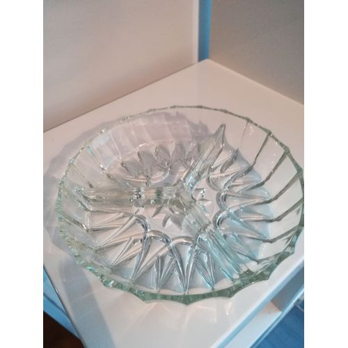 Plat 3 Compartiments En Verre Ciselé Vintage