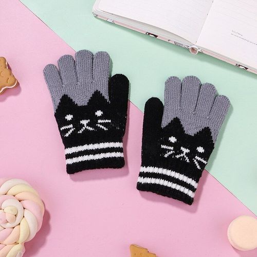 Gants De Chat De Dessin Animé Pour Garçons Et Filles De 3 À 12 Ans, Tricot Épais, Mitaines Pour Enfants, Garde Les Doigts Au Chaud, Hiver