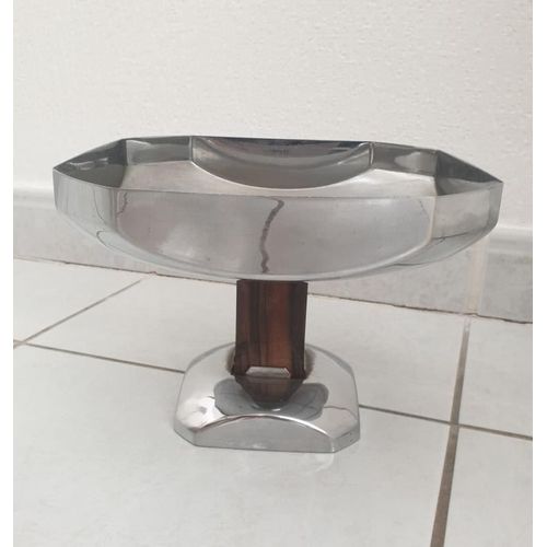 Corbeille À Fruits En Inox Et Bois (Palissandre ?) Art Déco Années 30