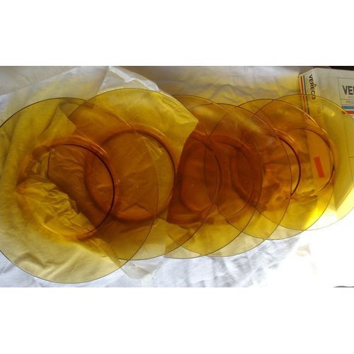 Service 6 Assiettes Plates Verre Orange Ambré Vereco France Années 60-70 Vintage