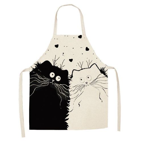 Tabliers De Cuisine Pour Enfants, Motif De Chat Mignon, Femmes, Enfants Adultes, Noir, Blanc, Dessin Animé, Chat, Coton, Bavoir, Cuisine De Maison, Bbq