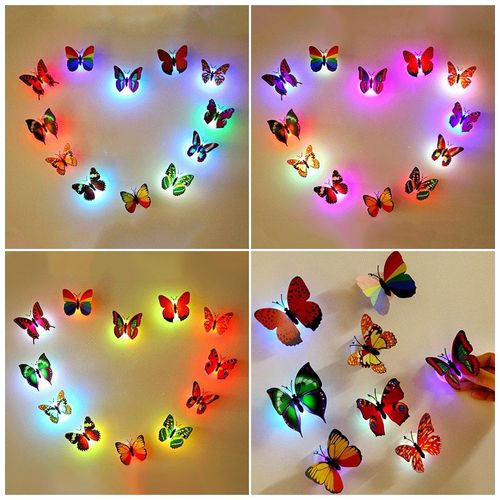Autocollants Muraux Papillon Lumineux Coloré À Led, 5 Pièces, Simulation Flash 3d, Décoration Pour Chambre À Coucher