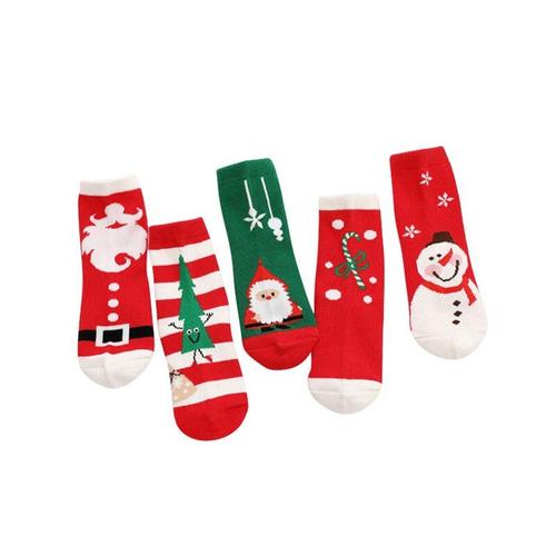 Chaussettes En Coton Pour Enfants, 1 5 Paires/Lot, Printemps, Hiver, Automne, Bébé Fille Et Garçon, Rayé Flocon De Neige, Père Noël, Ours De Noël