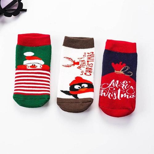 Chaussettes En Coton Pour Enfants, 3 Paires/Lot, Printemps, Hiver, Automne, Bébé, Fille Et Garçon, Rayé, Flocon De Neige, Élan, Père Noël, Ours De Noël