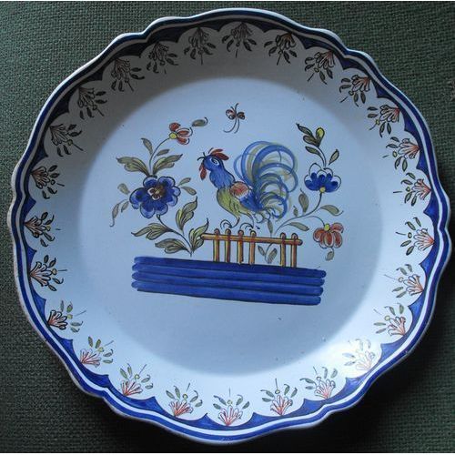 Assiette Faïence Motif Coq - Décor Rouen Fait Main