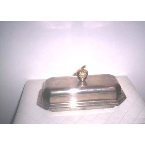 Beurrier Metal Argente Vaisselle Pour Beurre Petit Dejeuner Gouter Repas 3 Pieces Couvercle  Argenté Plat Argenté  Soucoupe Verre 20 Cm Environ