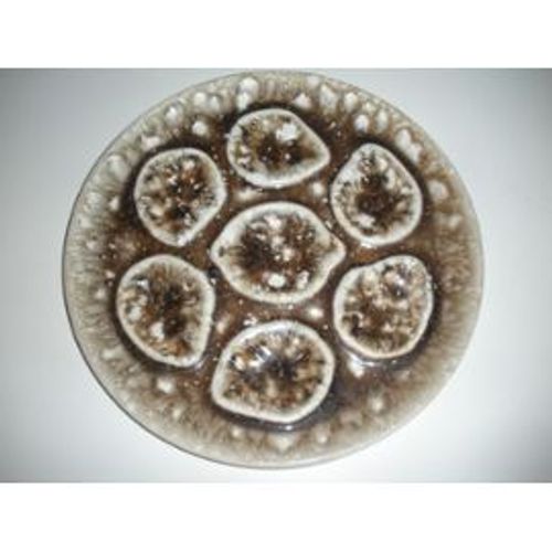 Lot De Trois Assiettes Huitres En Gres Decorees Main