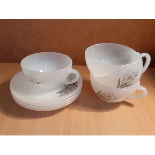 Lot De 4 Tasses Et 4 Sous Tasses Arcopal Motifs Fleurs