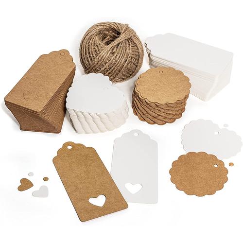 200Pcs étiquettes de cadeau papier kraft avec ficelle de jute naturelle 30m Arts et Métiers pour mariage cadeau Noël party