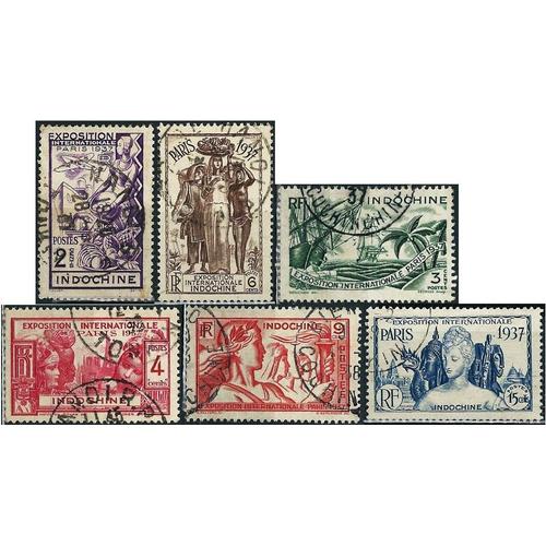 Indochine (Actuel Vietnam), Colonie Française 1937, Belle Série Complète Timbres Yvert 193 À 198, Exposition Internationale De Paris, Oblitérés, Tbe.