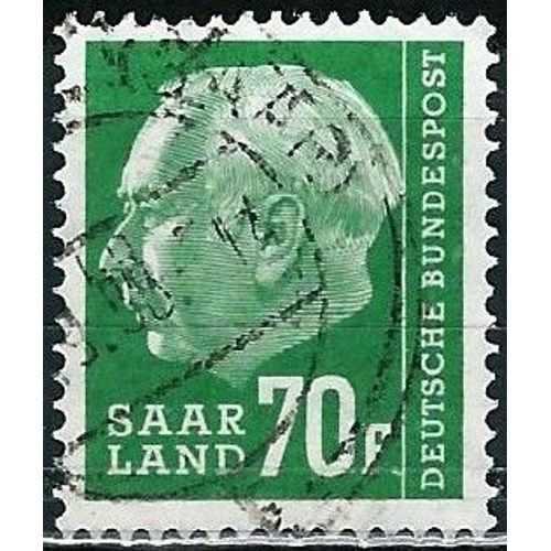 Allemagne, Land De Sarre Sous Adm. Française 1957, Beau Timbre Yvert 405, Portrait Président Heuss, 70f. Vert, Oblitéré, Tbe.