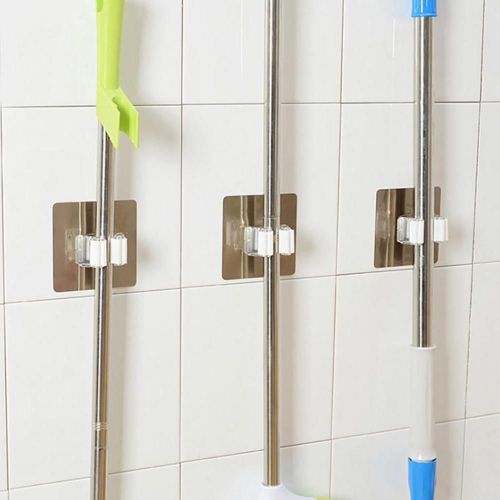 Support mural pour balai et serpillière, outil de salle de bain auto adhésif solide, étagère murale, accessoires d'organisation