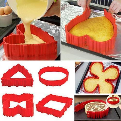 Lot De 8pcs Magique Moule À Gâteau Modulable Pour Forme C Ur Et Autres Cake En Silicone Rouge (8pcs)