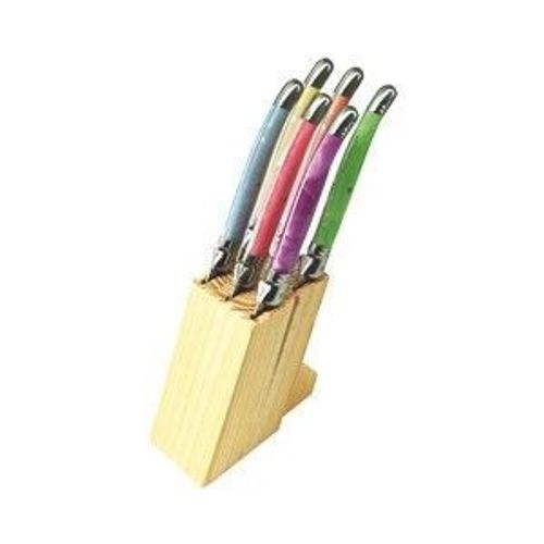 Laguiole De Table - Lot De 6 Couteaux À Steak Sur Socle Bois