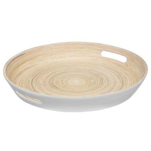 Plateau En Bambou Laqué Rond "Bicolore" 42cm Blanc