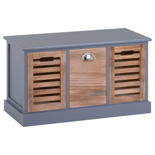 Banc De Rangement Trient Meuble Bas Coffre Avec 3 Caisses, En Mdf Et Bois De Paulownia Gris/Naturel