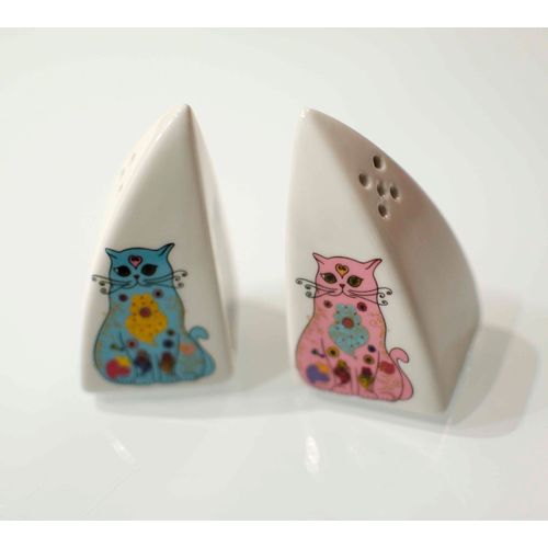 Salière Et Poivrière Motif Chats / Blanc
