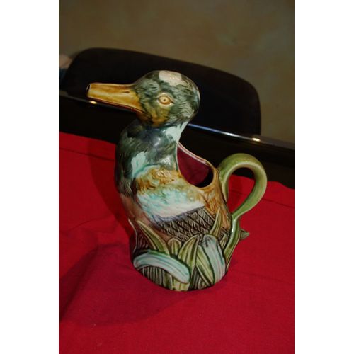 Barbotine Majolique Onnaing Pichet Canard N° 712 Coloré À Restaurer