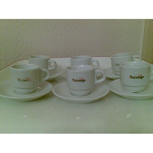 Lot De 6 Petites Tasses  A Café + Coupelles + Malongo (Bar)