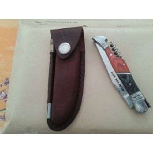 Couteau, Tire Bouchon Laguiole Et Sa Lime Dans Son Etui