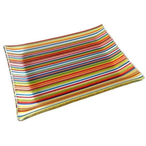Assiette Rectangle À Fines Rayures