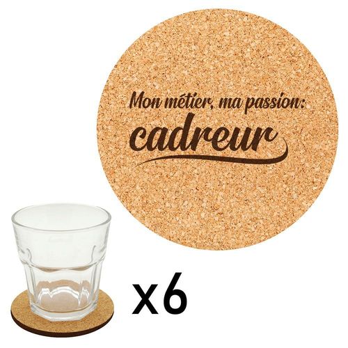 Lot De 6 Dessous De Verre En Liège Gravés Métier Passion Cadreur