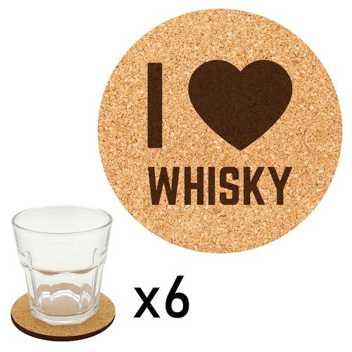 Lot De 6 Dessous De Verre En Liège Gravés I Love Whisky