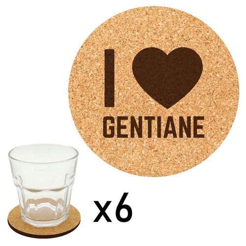 Lot De 6 Dessous De Verre En Liège Gravés I Love Gentiane