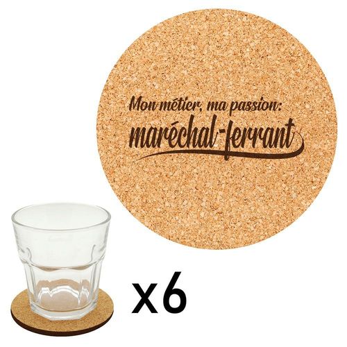Lot De 6 Dessous De Verre En Liège Gravés Métier Passion Maréchal Ferrant