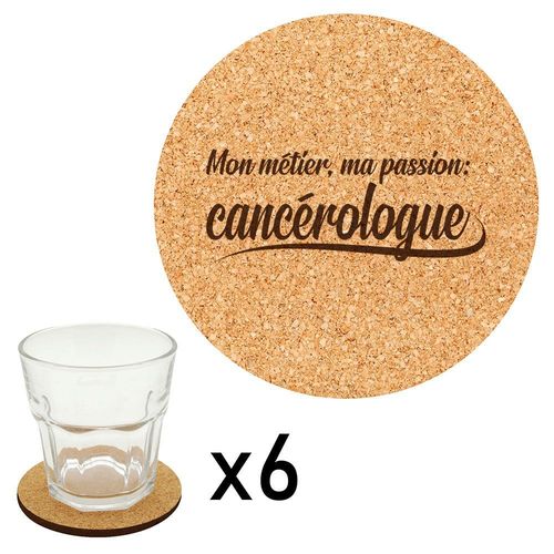 Lot De 6 Dessous De Verre En Liège Gravés Métier Passion Cancérologue